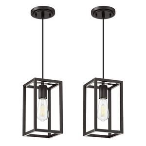 2 Pack Rustic Modern Farmhouse Pendant Lights Oil Rubbed Brown Cage Fixture